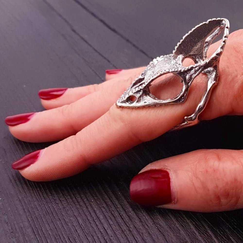 Sterling Silver Hand-cast Chameleon Lizard Skull Finger Ring